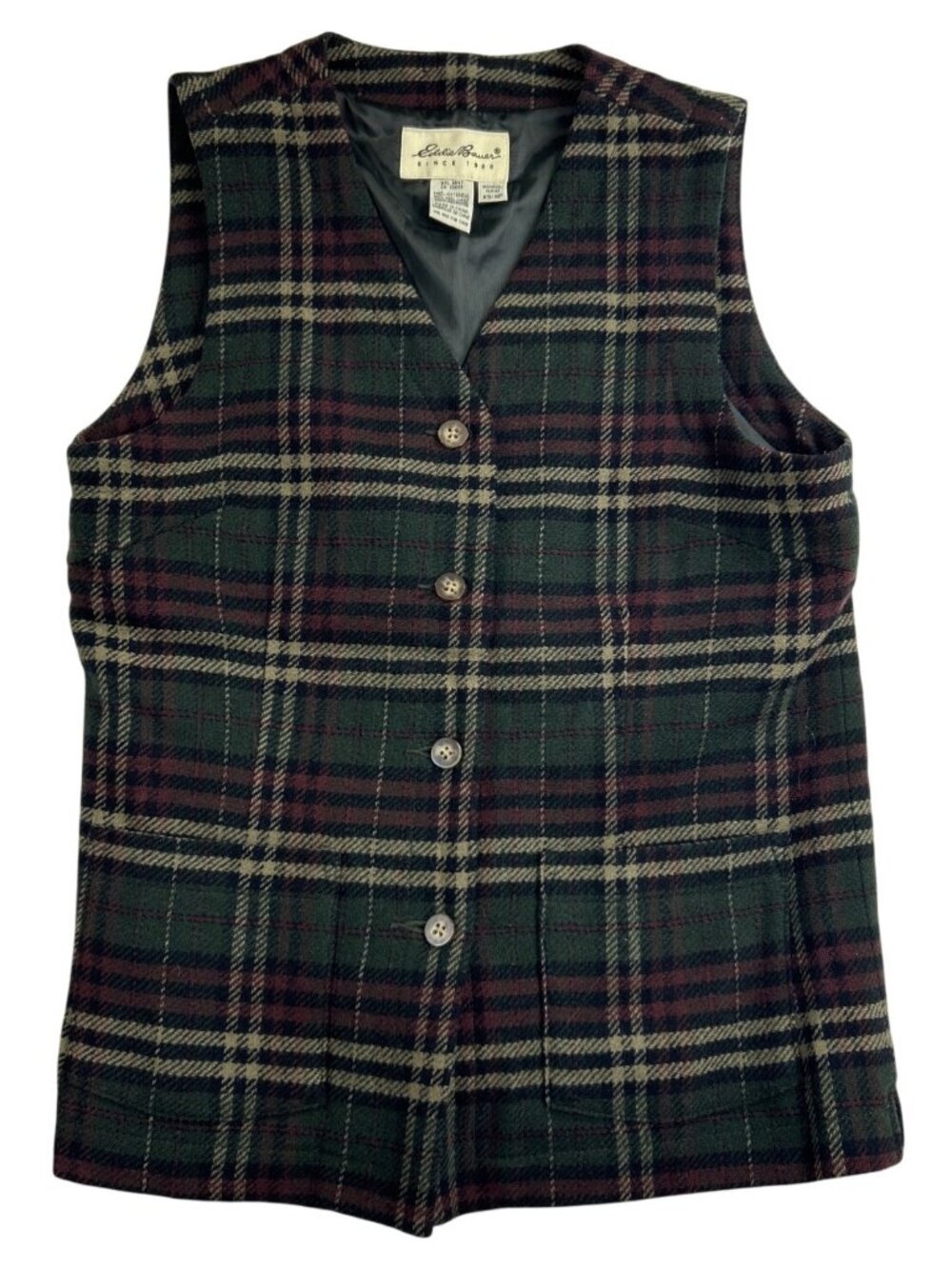 Eddie Bauer Women's XS Wool Tartan Plaid Vest Button up Front Academia Preppy